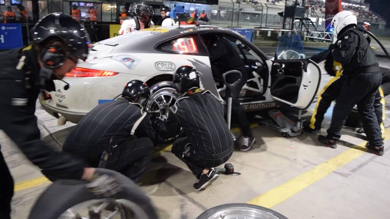 GT3 porsche exclusive video pit stop of team black falcon nurburgring ...