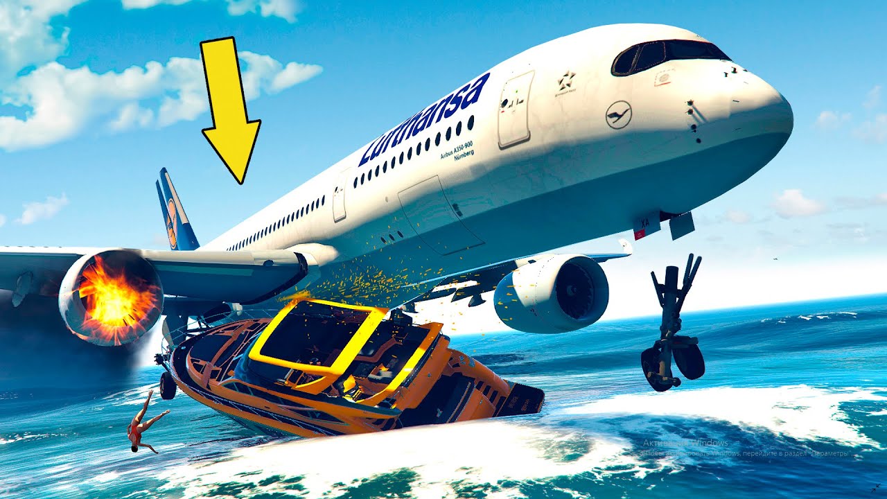 A350 Realistic Crash Into Ship After One Engine Failure | GTA 5 Emergency Landing