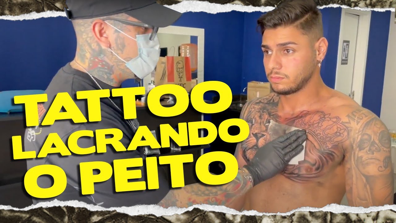 TATTOO FECHAMENTO DE PEITO (TATUAGEM DE LEÃO E CAVEIRA, FEITO EM 6 HORAS)