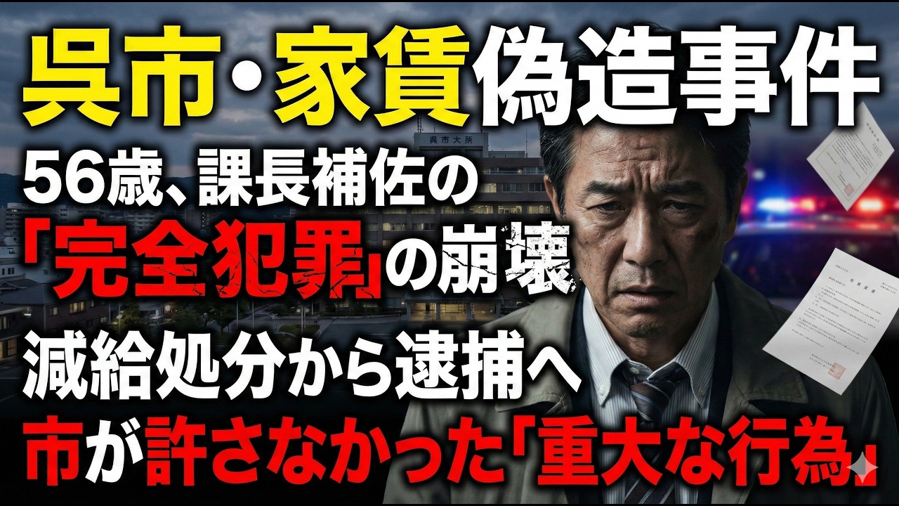 呉市・家賃偽造事件：56歳、課長補佐の「完全犯罪」の崩壊　減給処分から逮捕へ：市が許さなかった「重大な行為」