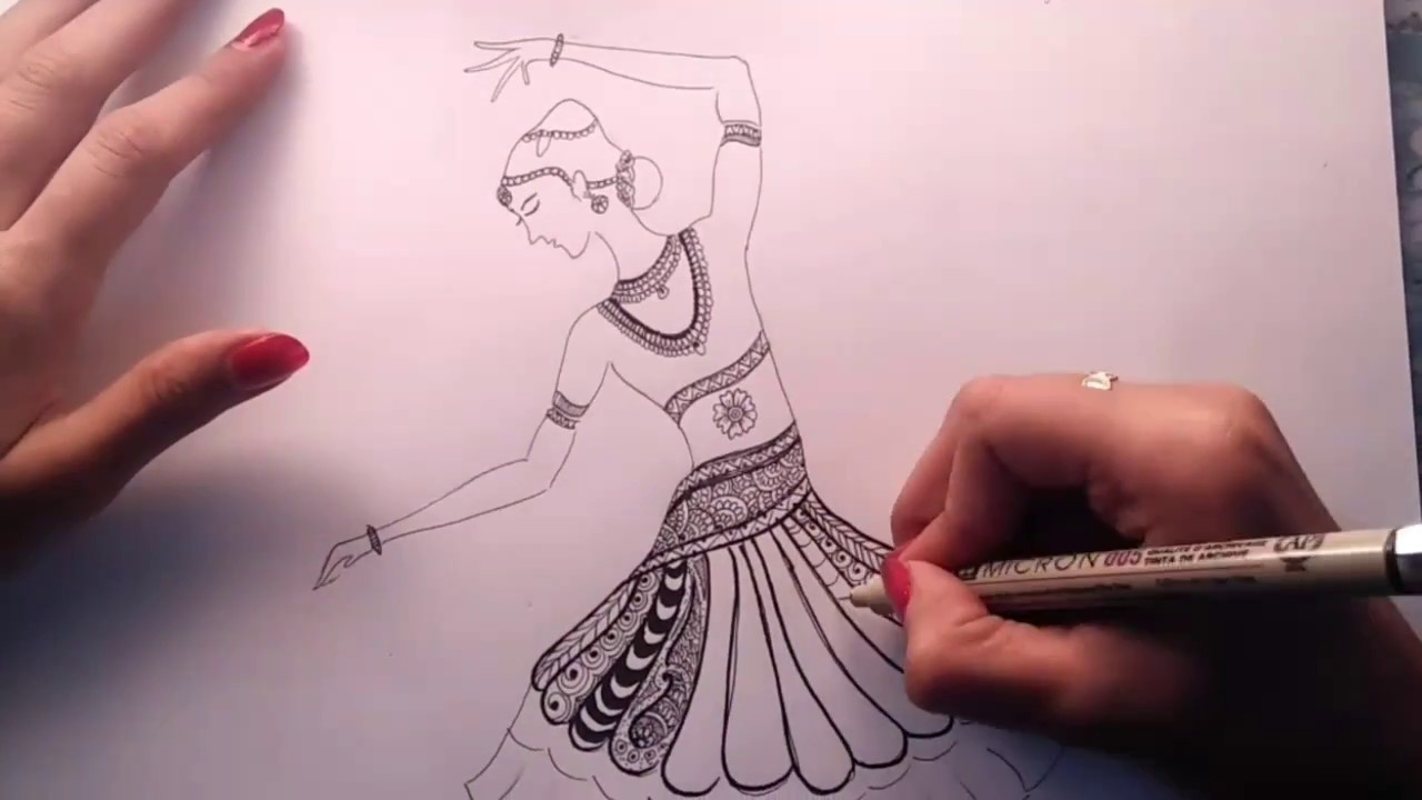 Beautiful Pencil Sketch Of Bharatanatyam Performer - Desi Painters