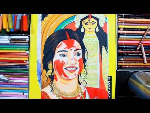 Durga Puja special artwork❤️🙏🏻..with colourpencils and Doms Brushpens 🎨 🖌