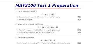 MAT2100 Test 1 Preparation — Conic Sections (Full Walkthrough)