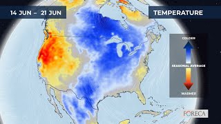 Monthly temperature forecast for the USA 6/13/2026