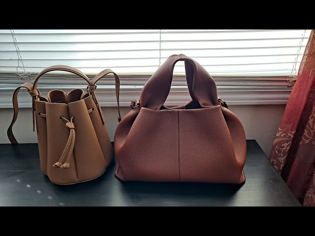 POLENE shade comparison between camel and cognac bags 