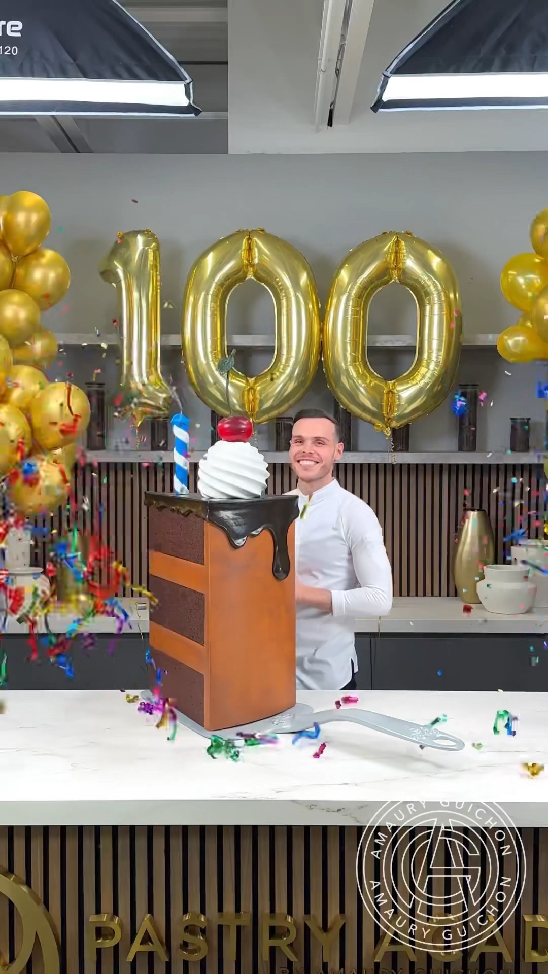 Celebrating my 100th chocolate creation with this slice of cake! #amauryguichon #chocolate #grateful