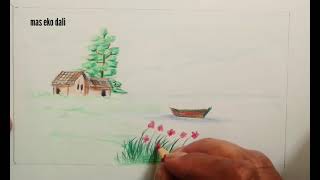 Belajar Cara menggambar pemandangan alam dengan mudah | Draw scenery easy #pemandangan