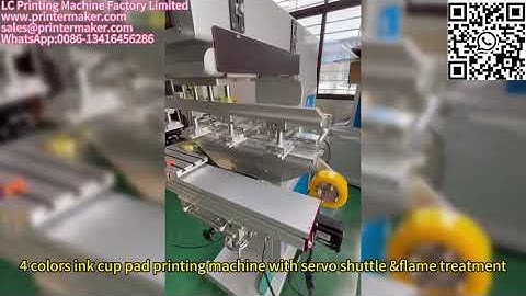 4 colors ink cup pad printing machine with servo shuttle table &flame treatment