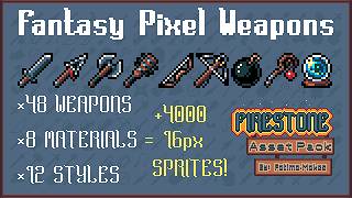 Firestone Valley Pixel Art Weapons Pack (16x16) Inventory Mockup