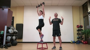 Box Step Up, Stabilize, Bicep Curl And Shoulder Press