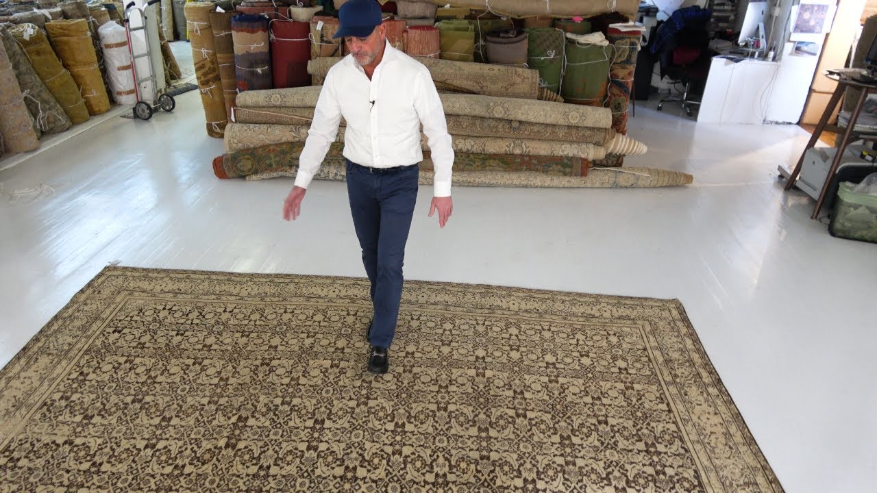 Antique Persian Tabriz Beige Brown Handwoven Wool Rug BB5624