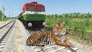 Angry Tiger Attacked on Train and Stopped the Train AND Escapes - Train Simulator - Funny Cartoon