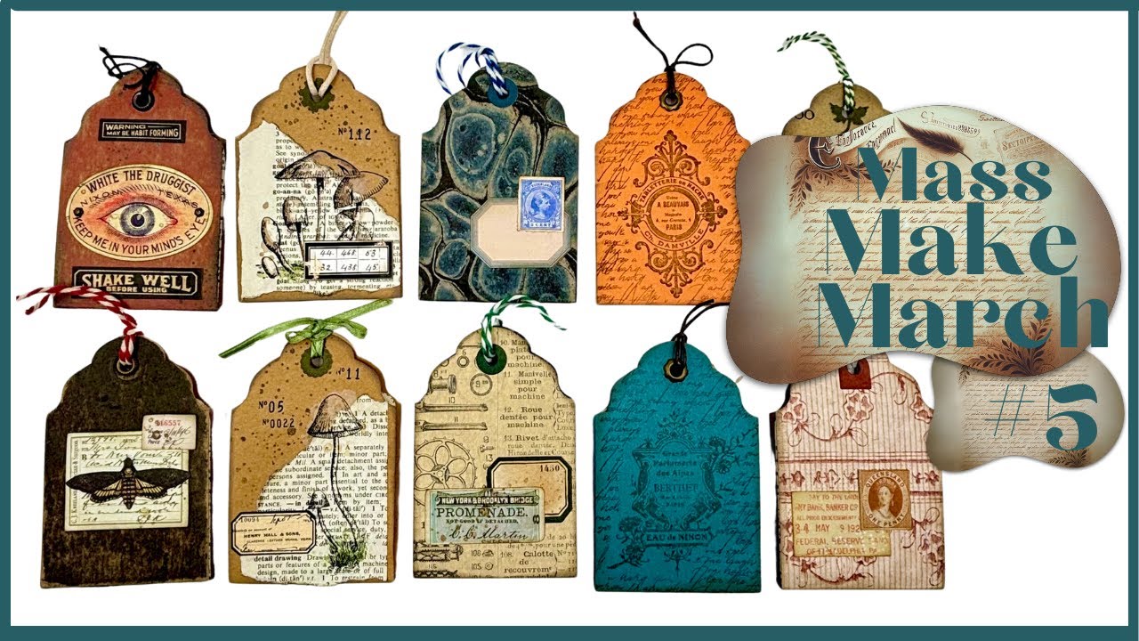 MASS MAKE MARCH #5 - SUPER FUN ACCORDION POCKET TAGS - #junkjournalideas #papercraft #diycrafts