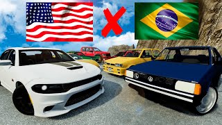 BATALHA de VEICULOS: CARROS BRASILEIROS x AMERICANOS! - BeamNG.Drive