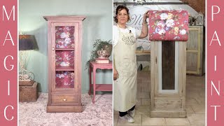 Decorating a wood-glass cabinet with color washing, transfer and wallpaper! DIY Elisa&MagicPaint. screenshot 2