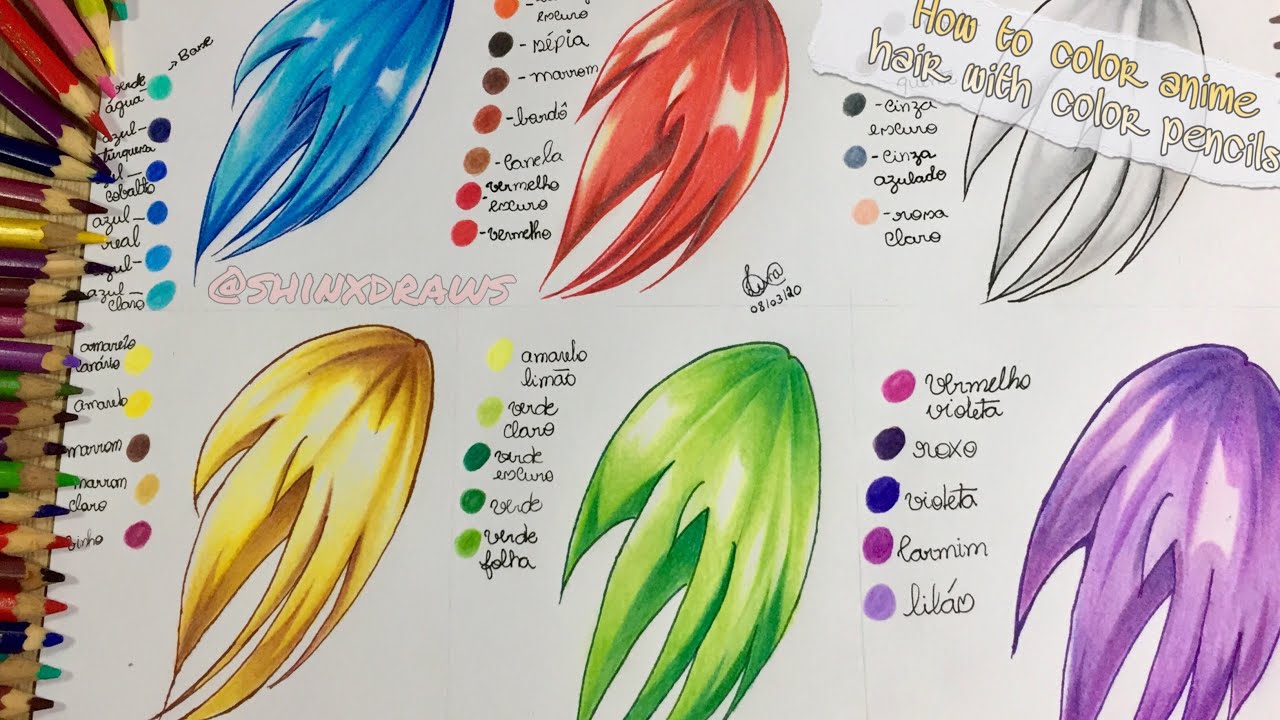 #3 TUTORIAL - Como colorir cabelo de anime com lápis de cor / How to color anime hair with pencils