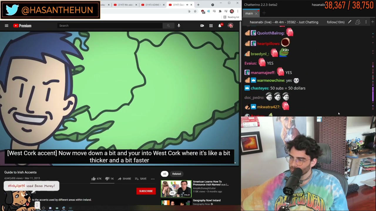 Hasanabi listens to different Leprechaun accents (video reference)