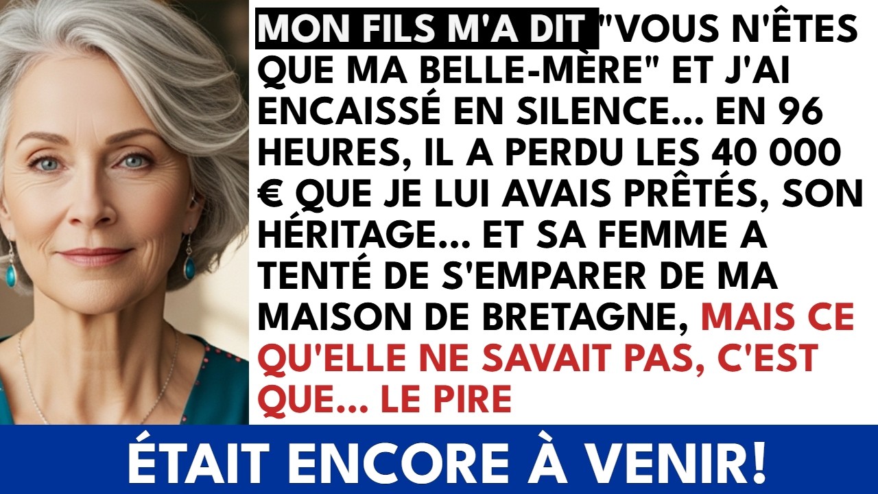 Un simple dîner de famille et, en une phrase, ma place dans leur vie s'est effacée : « Tu n'as pas ton mot à dire, tu n'es que ma belle-mère. » Mon fils Aurélien et sa femme Vanessa venaient de...