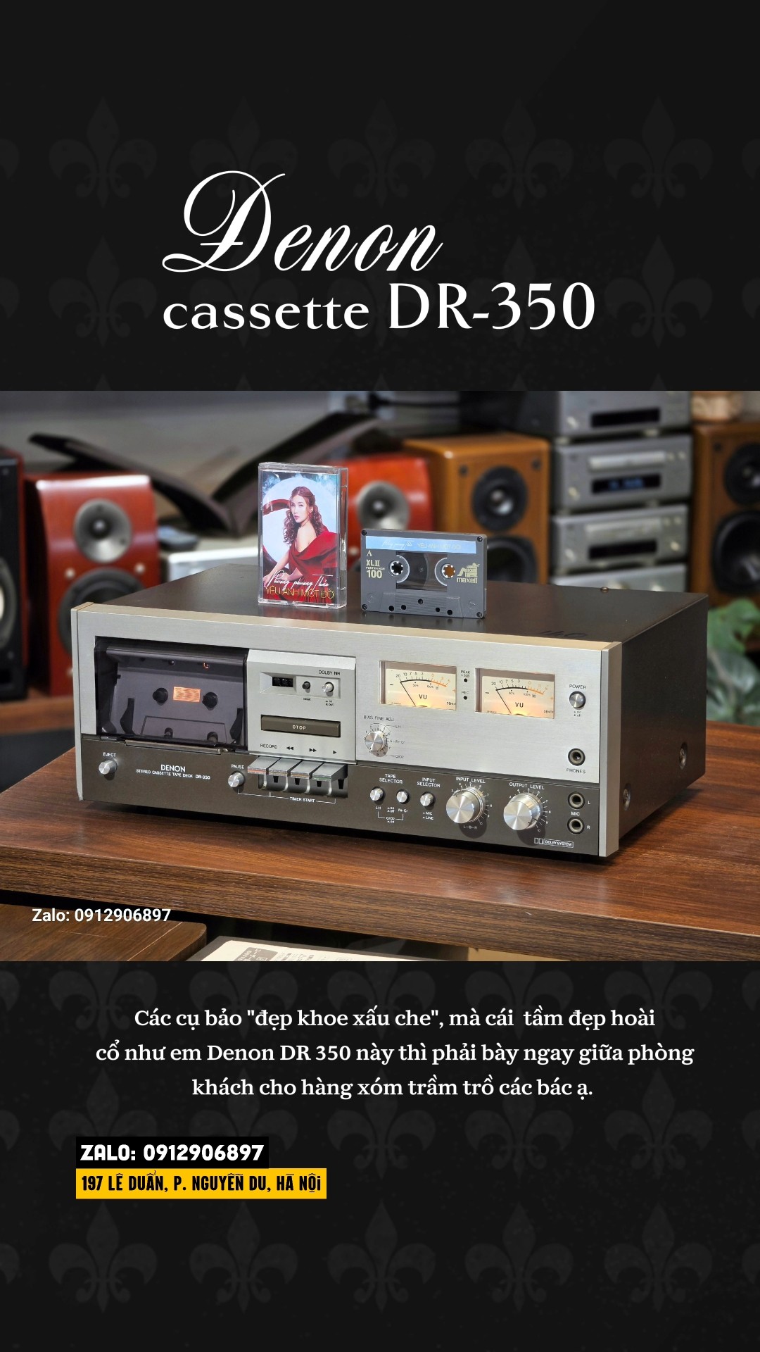 Japanese DENON DR 350 Cassette Tape Deck, vintage aesthetic, fully