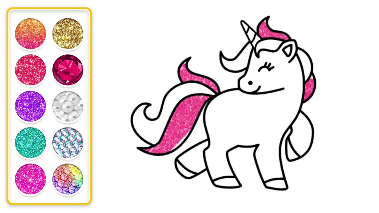 Coloring book for unicorn with glitter - YouTube