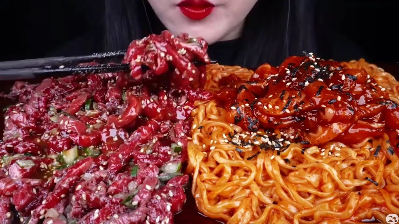 ASMR SPICY FIRE NOODLES🌶, SALMON, YUKHOE, YouTube