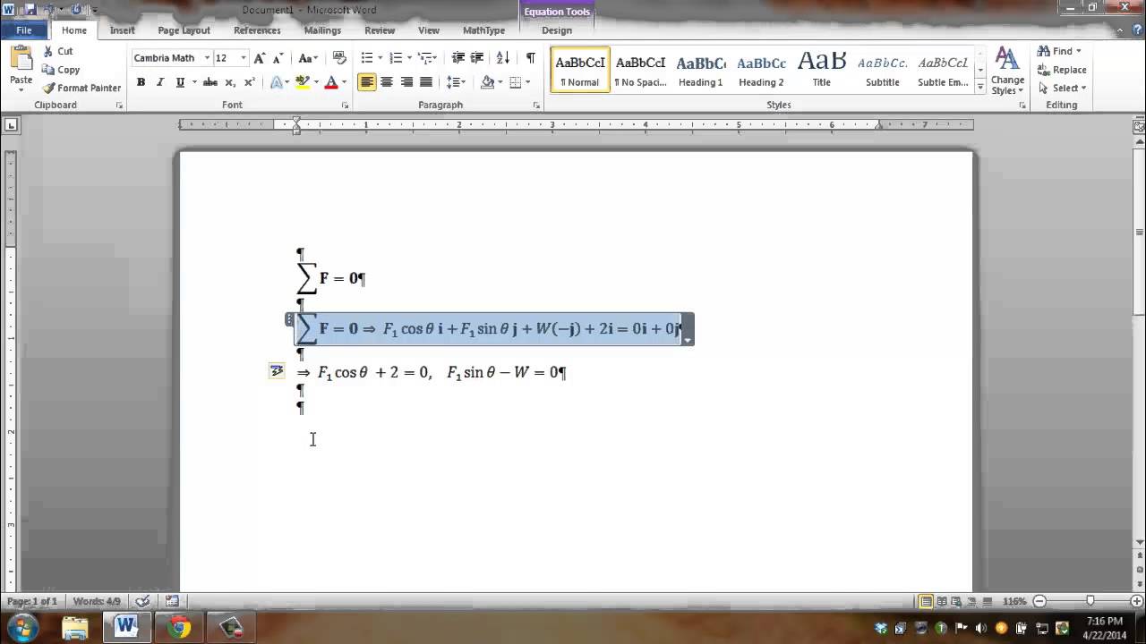 equation tool in word 2010