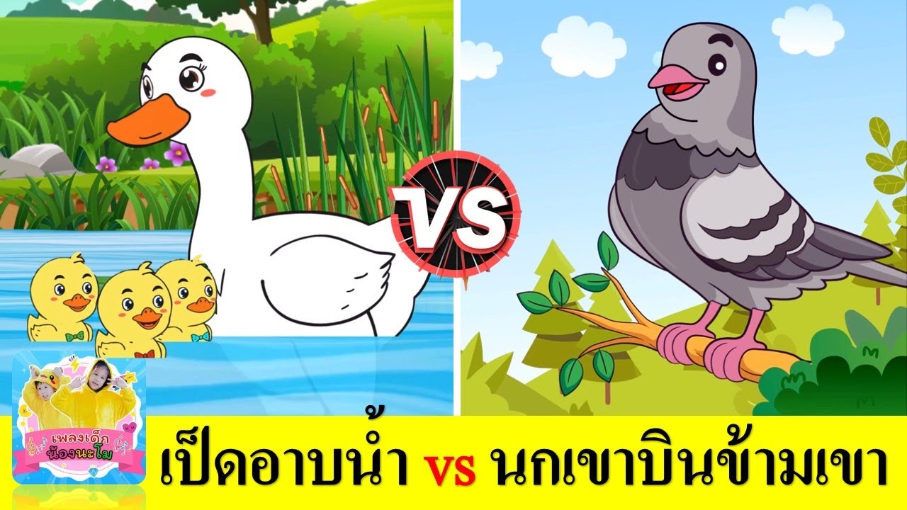 เป็ดอาบน้ำในคลอง vs นกเขาบินข้ามเขา | เพลงเด็กในตำนาน สื่อการเรียนรู้ เรื่องสัตว์