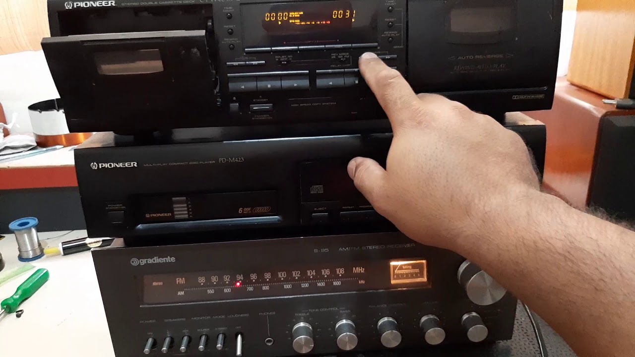 Disqueteira Pioneer, tape deck Pioneer é receiver Gradiente S95 YouTube