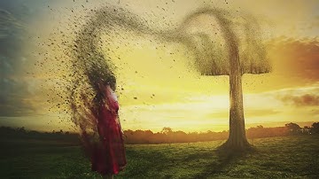 Woman Evaporating Partials Forming Christian Cross 4K Christian Worship Background Motion Loop