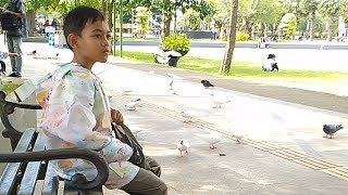 Memberi Makan Burung Dara Alun-Alun Jombang
