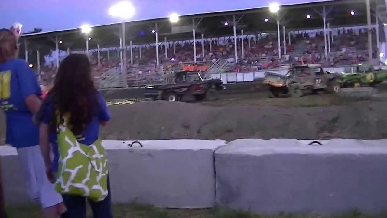 David City, NE Butler County Fair Truck Demo Derby 2013 one gets rolled