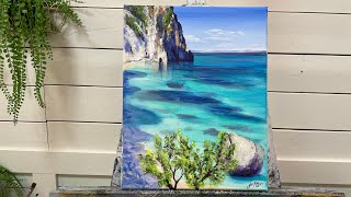 EASY How To Paint ROCK CLIFFS  By The SEA  step by step for beginners!