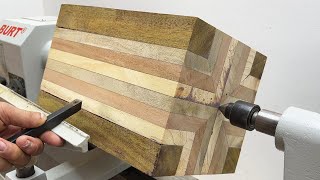 Woodturning Project - Creative Artistic Ideas With Perfectly Combined Wooden Bars On The Lathe