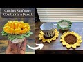 EASY Crochet Sunflower Coasters In A Basket Crochet Sunflower Coasters