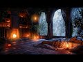 Heavy Thunderstorm in a Cozy Castle Room with Fireplace and Rain Sounds