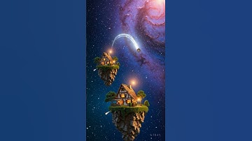 Magical floating islands with cozy cottages dance among the stars ✨ #spacefantasy #cosmic