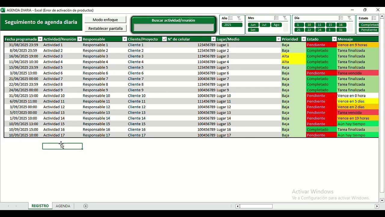 Tutorial de plantilla excel de agenda de actividades y reuniones