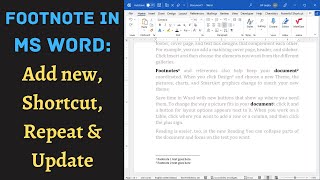 Ms Word Footnotes: insert footnote, shortcut, refer same footnote again & update footnote [2022]
