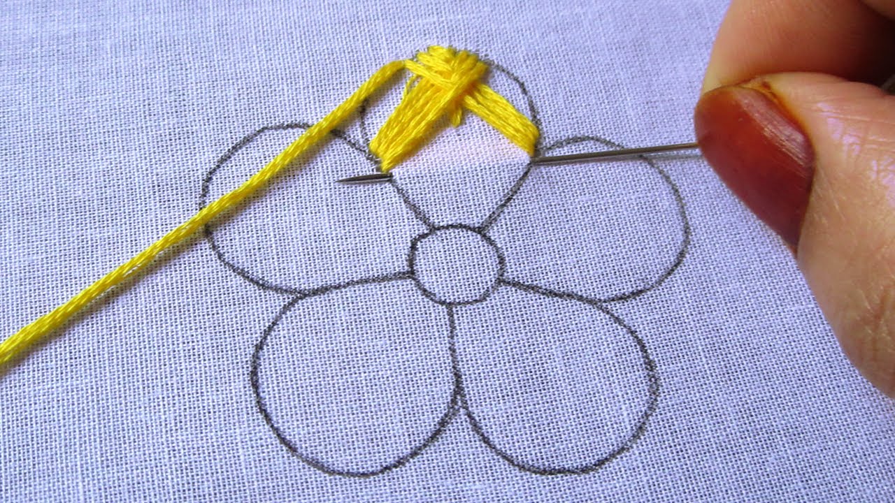 Hand Embroidery Fishbone Stitch Flower Design YouTube
