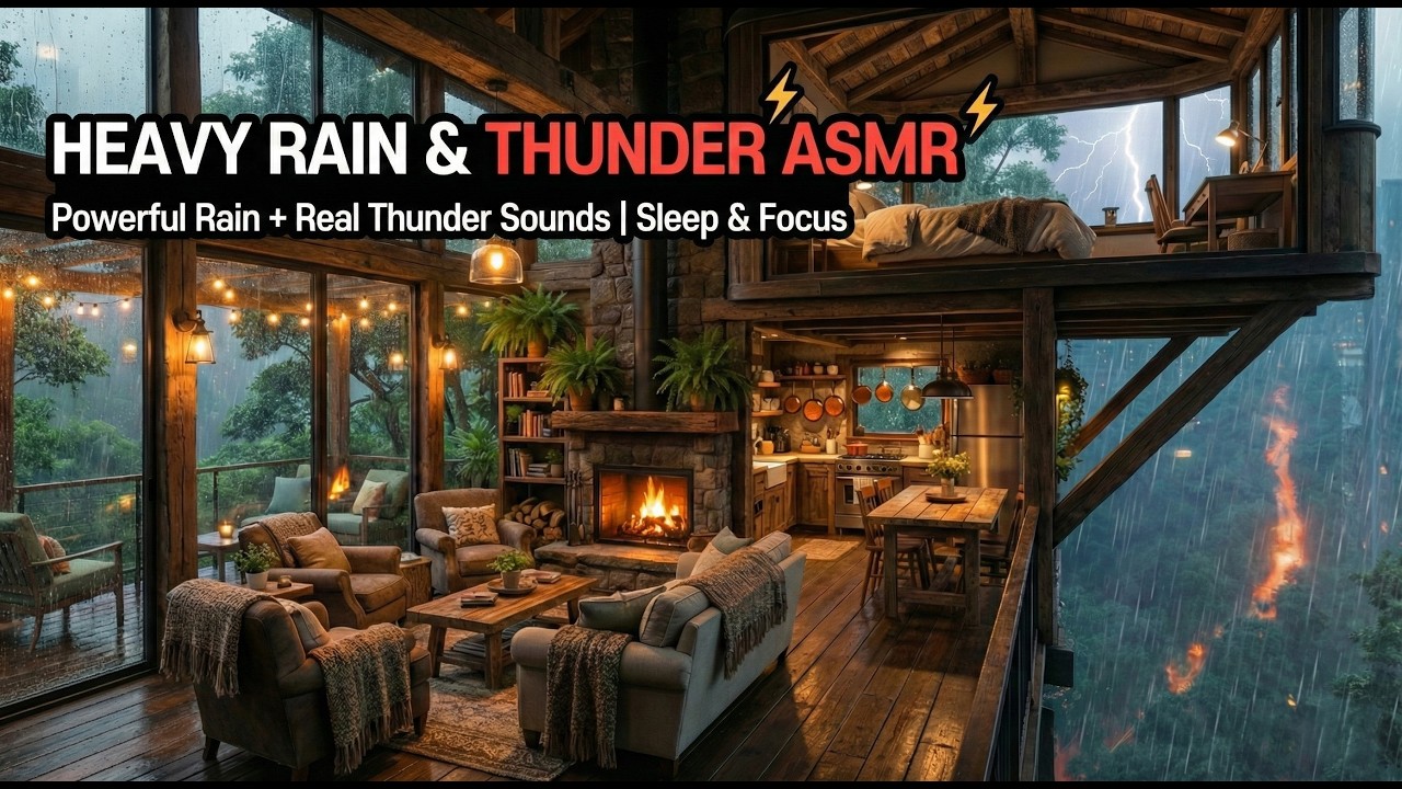 [24/7Live][ASMR] Heavy Rain & Loud Thunder: Real Storm Sound