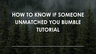 How To Know If Someone Unmatched You Bumble Tutorial