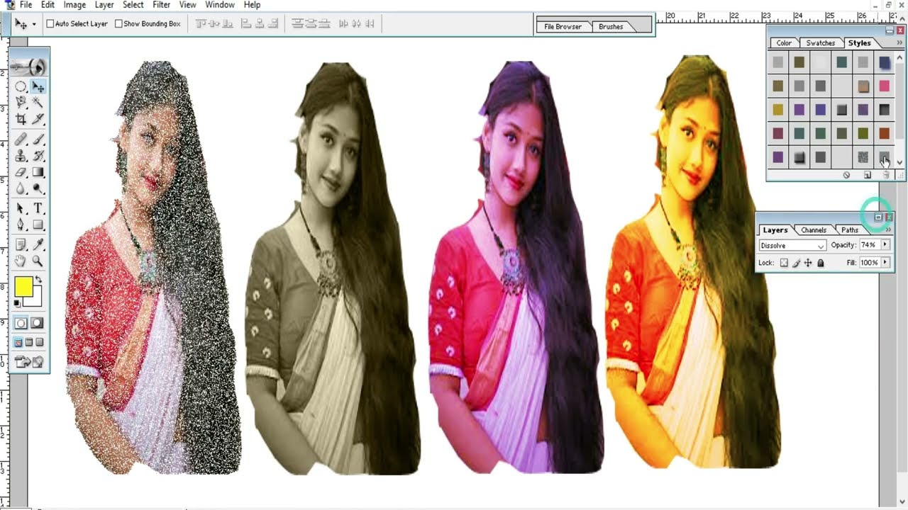 Simple example to creating different styles into four pictures in one frame.