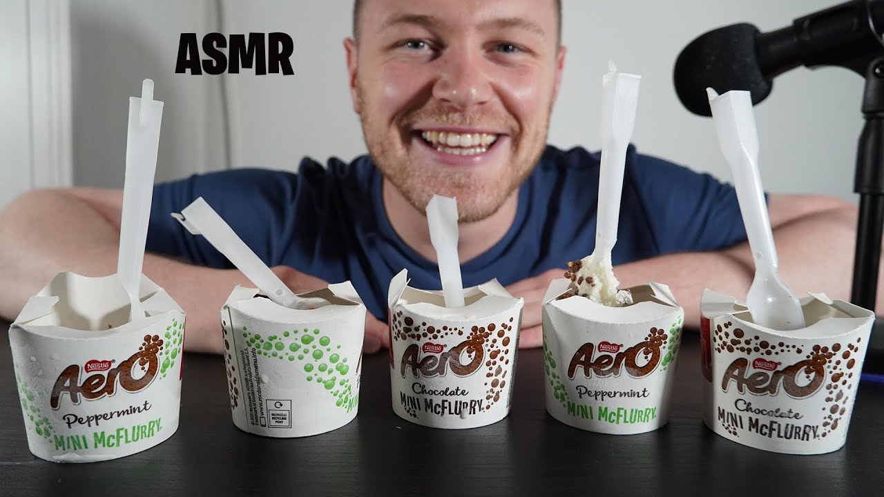 АСМР: поедание Макдональдса Макфлурри Мукбанг — тихий шёпот — поедание еды