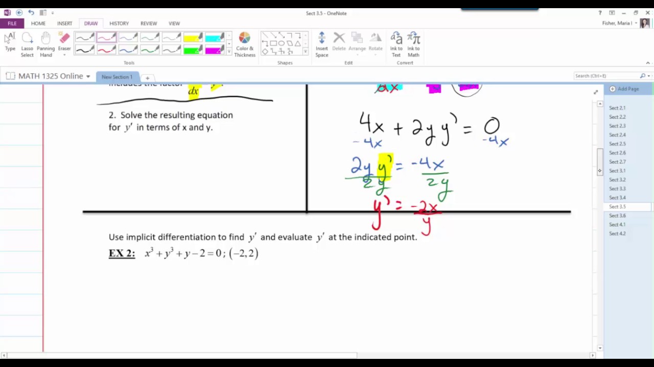 1325 Sect 3.5 - Implicit Differentiation part 1 - YouTube