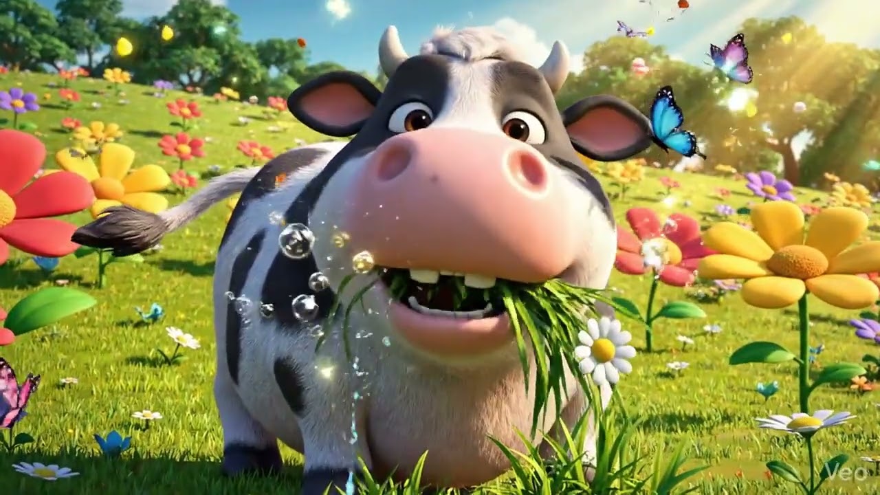 Cheerful Cow Munching Grass Animation