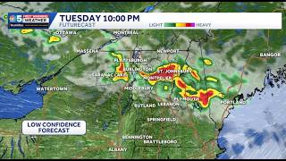 Hour-by-hour severe weather timeline for Vermont, New York (July 14, 2026)