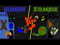 Tower fight  zombie vs human  marble race in algodoo