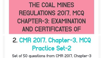 CMR 2017 | Chapter-3 |MCQ Practice Set-3 (Part-01) | Coal Mining Exam Preparation |Mining Vishal Sir