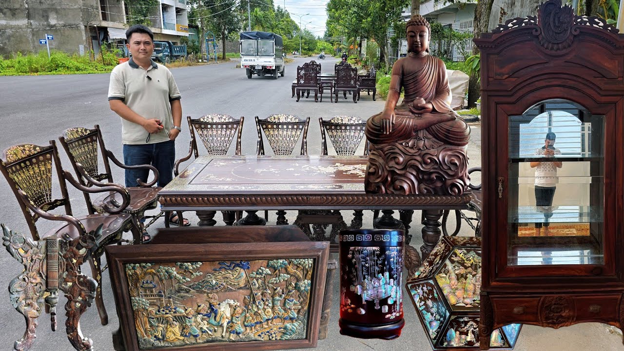 21/08/2025 Báo giá bộ bàn ăn 8 ghế xưa, chò chưng trái cây, tủ louis Pháp xưa, bộ lư đồng xưa
