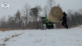 Feeding Bison Hay & Cubes in Winter - Deutz-Fahr 5080D Keyline